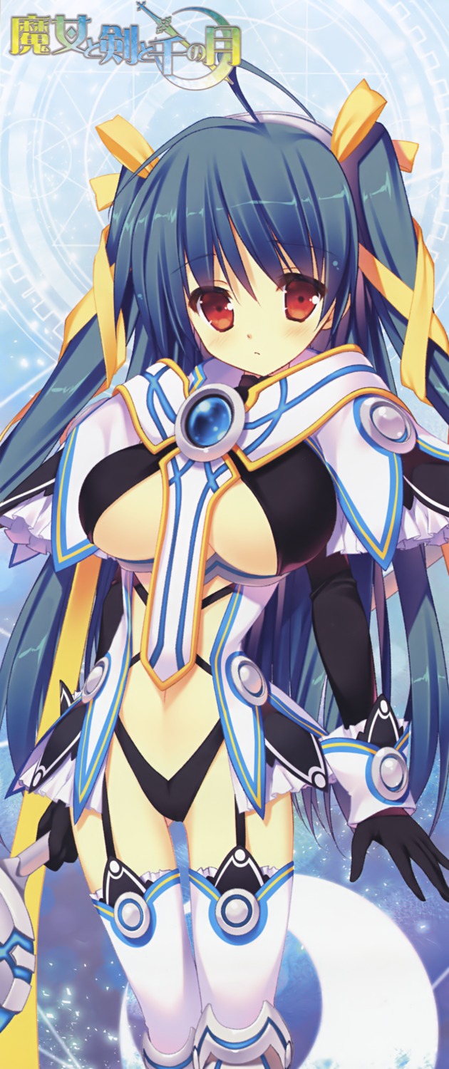 kai_(company), majo_to_tsurugi_to_sen_no_tsuki, shimesaba_kohada, stick_poster, stockings, thighhighs, underboob, watase_rei