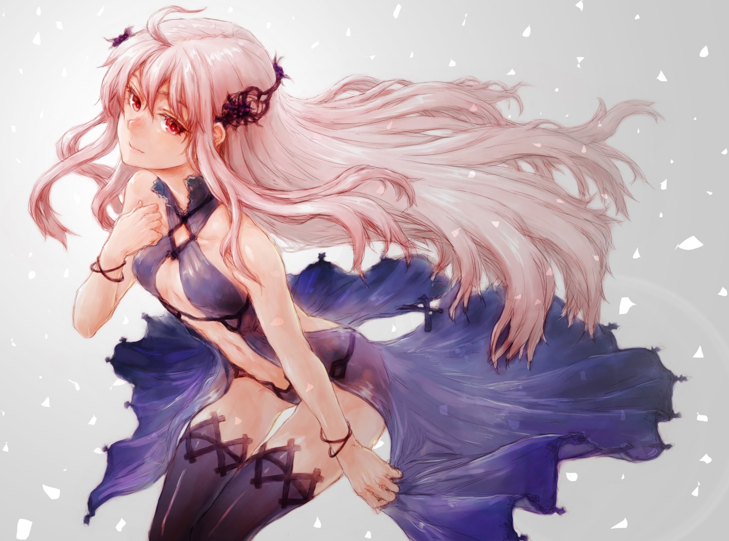 cleavage, dress, no_bra, pantsu, sasagawa_(haikaiki), see_through, thighhighs