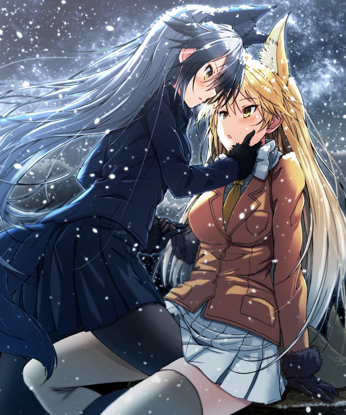 animal_ears, ezo_red_fox, kemono_friends, pantyhose, saiki_rider, silver_fox, tail, thighhighs