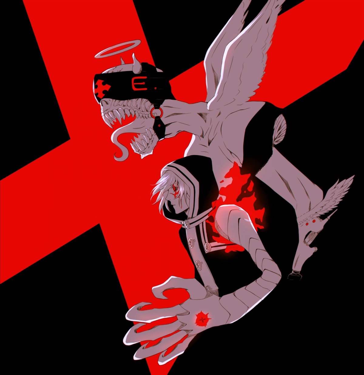 allen_walker, coro96, d.gray-man, horns, male, monster, tattoo, wings