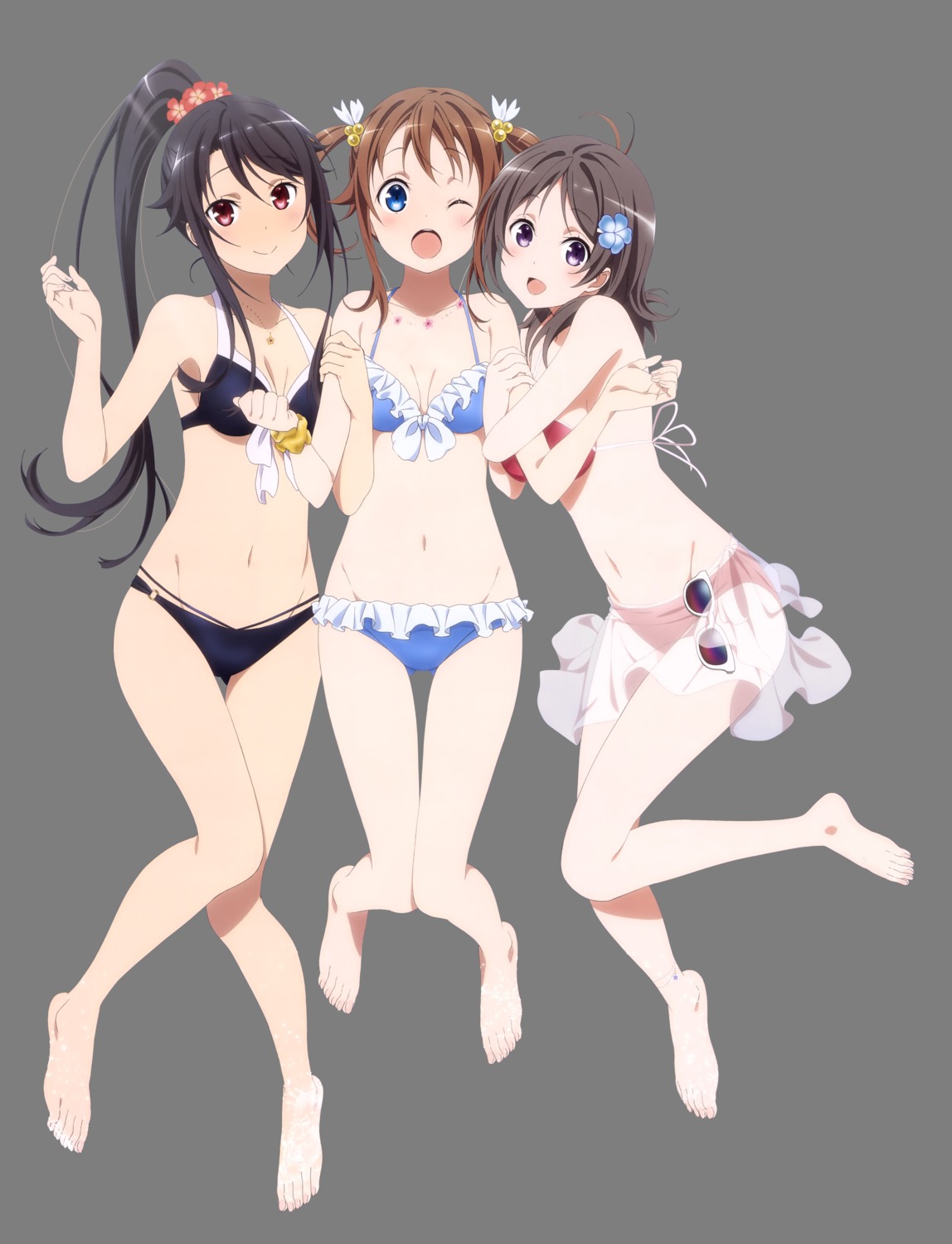 bikini, china_moeka, cleavage, high_school_fleet, megane, misaki_akeno, munetani_mashiro, see_through, swimsuits, tanaka_shiori, transparent_png, wet