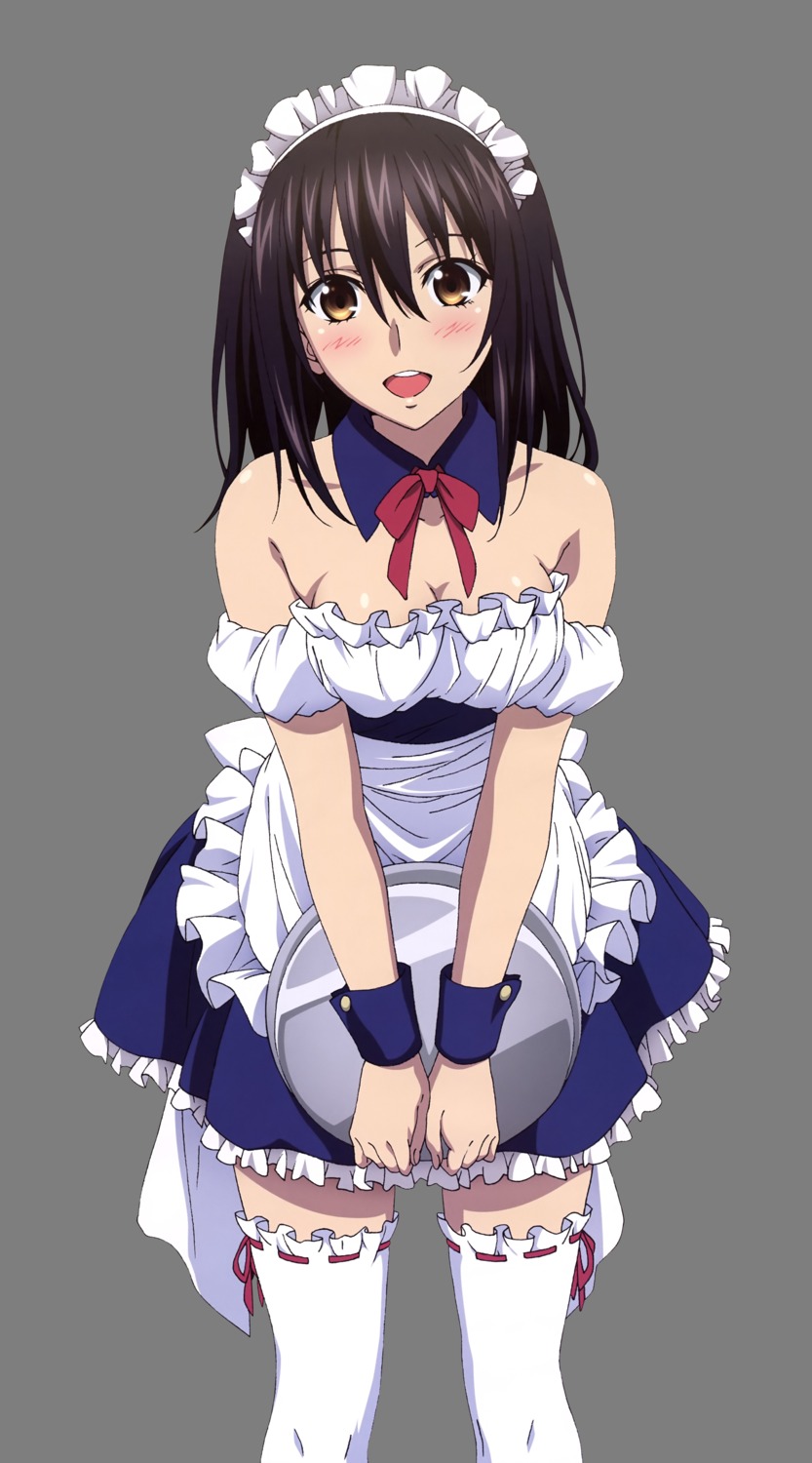 cleavage, hashimoto_maki, himeragi_yukina, maid, strike_the_blood, thighhighs, transparent_png, waitress