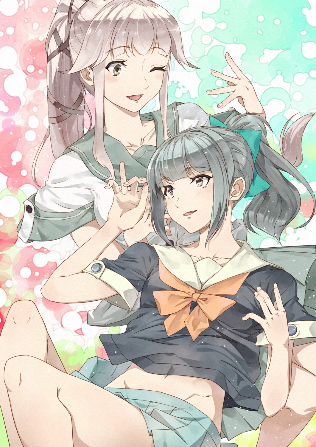 kanmiya_shinobu, kantai_collection, seifuku, yura_(kancolle), yuubari_(kancolle)