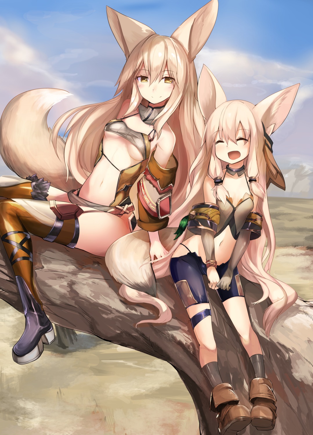 animal_ears, bike_shorts, cleavage, haik, tail, thighhighs, underboob