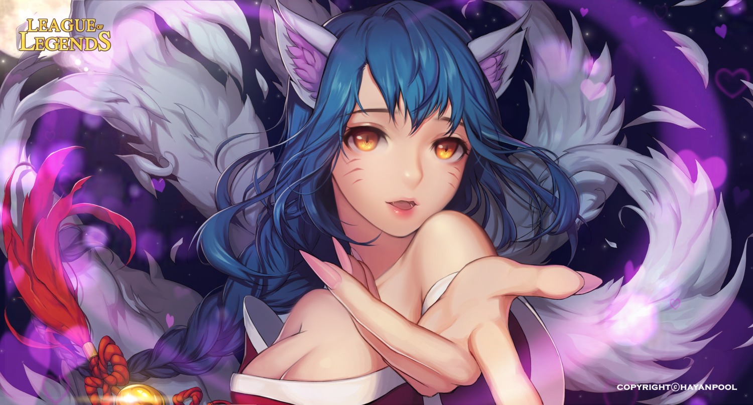 ahri, animal_ears, cleavage, hayanpool, league_of_legends, tail