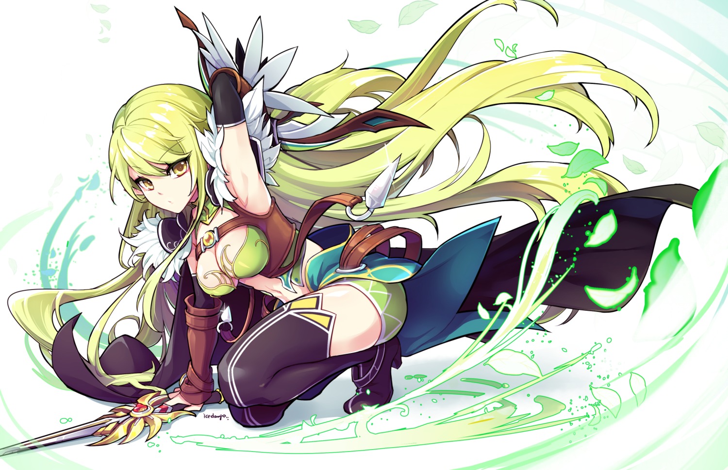 cleavage, elf, elsword, heels, kuroshio_maki, pointy_ears, rena_(elsword), sword
