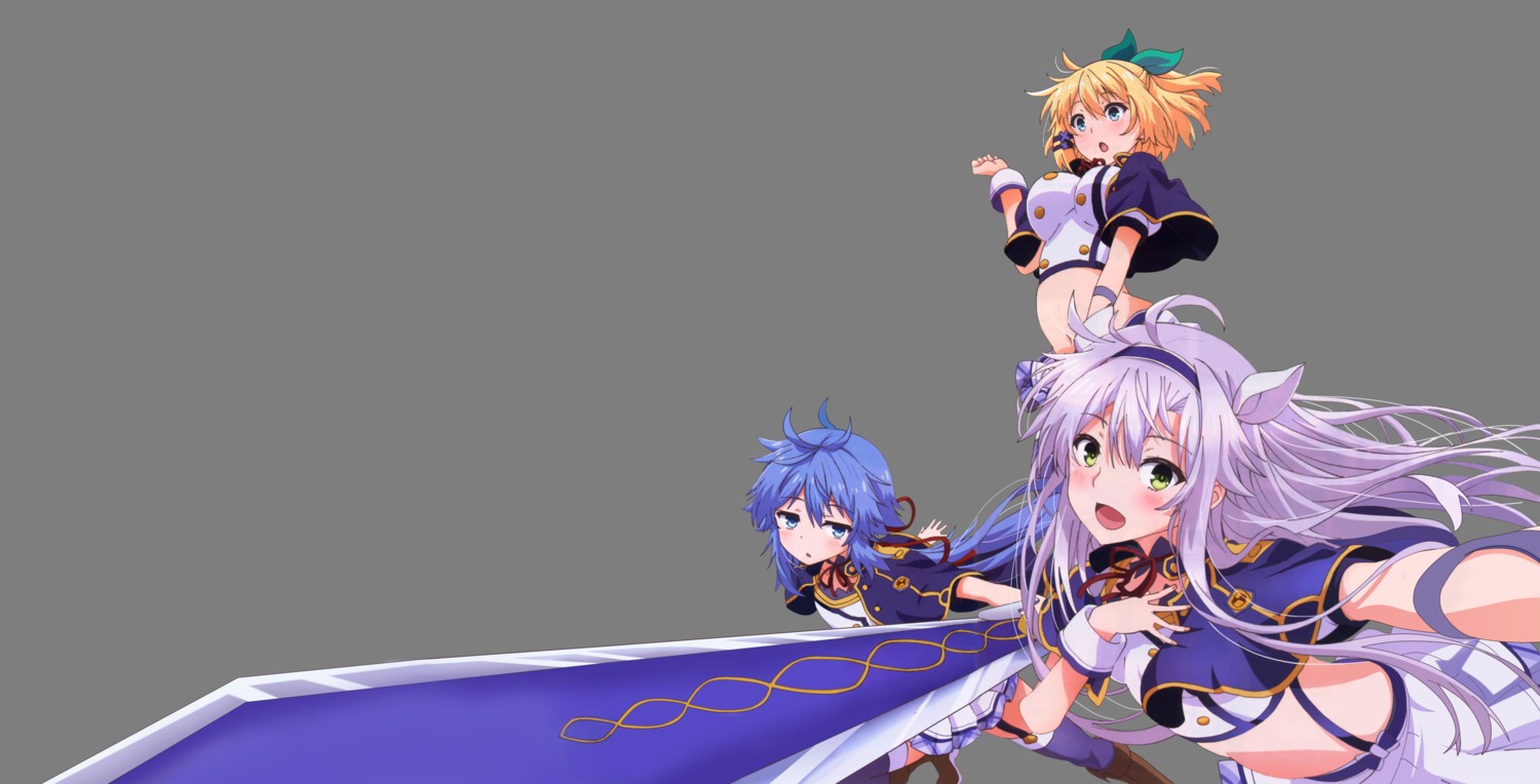 iino_makoto, rokudenashi_majutsu_koushi_to_akashic_record, rumia_tingel, ryiel_rayford, seifuku, sistina_fibel, stockings, sword, thighhighs, transparent_png