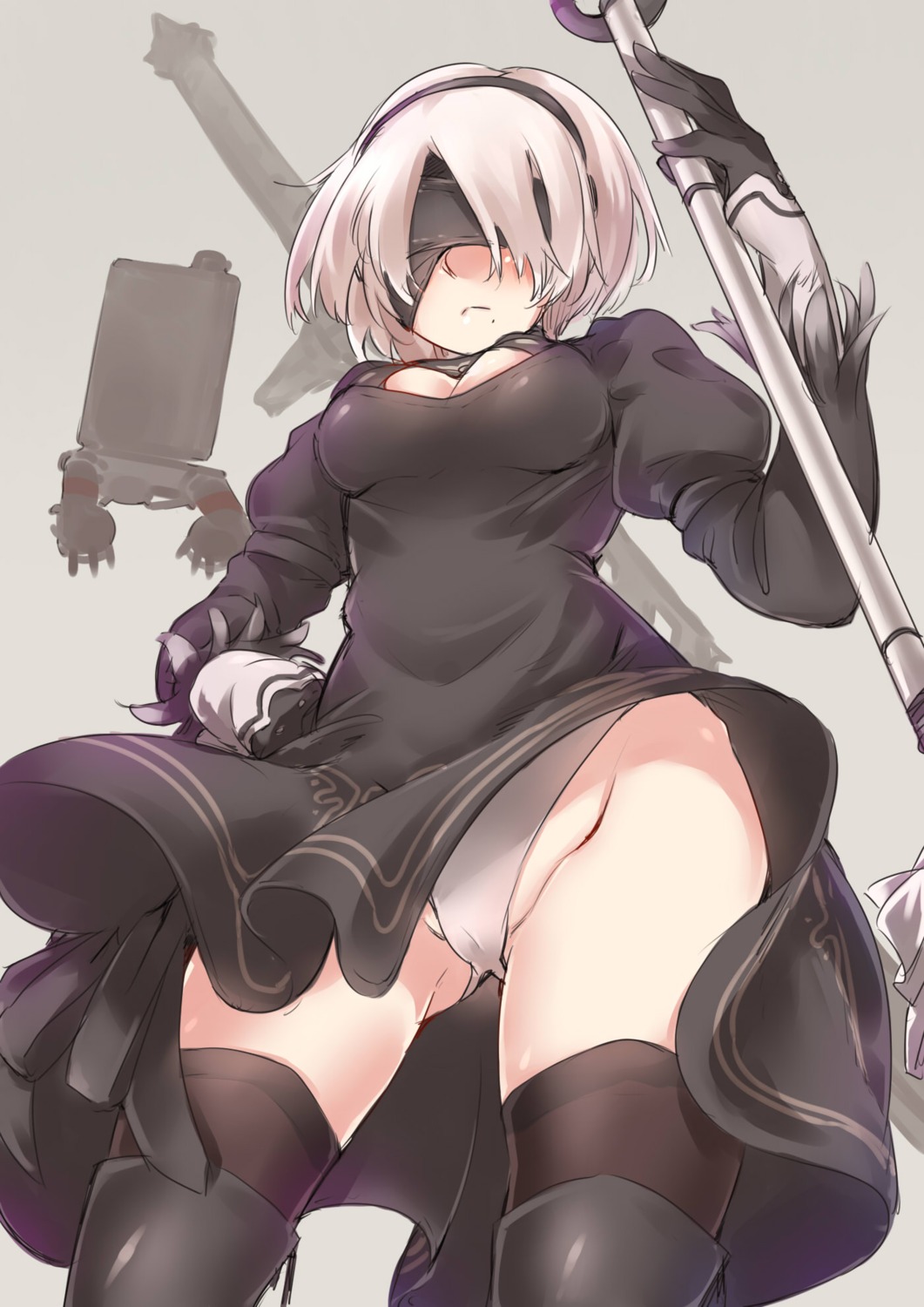ayyh, cleavage, dress, leotard, nier, nier_automata, sword, thighhighs, yorha_no.2_type_b