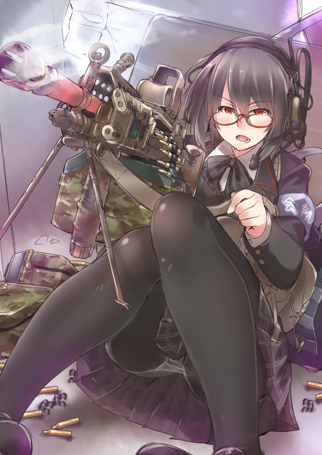 ayyh, gun, headphones, pantsu, pantyhose, seifuku