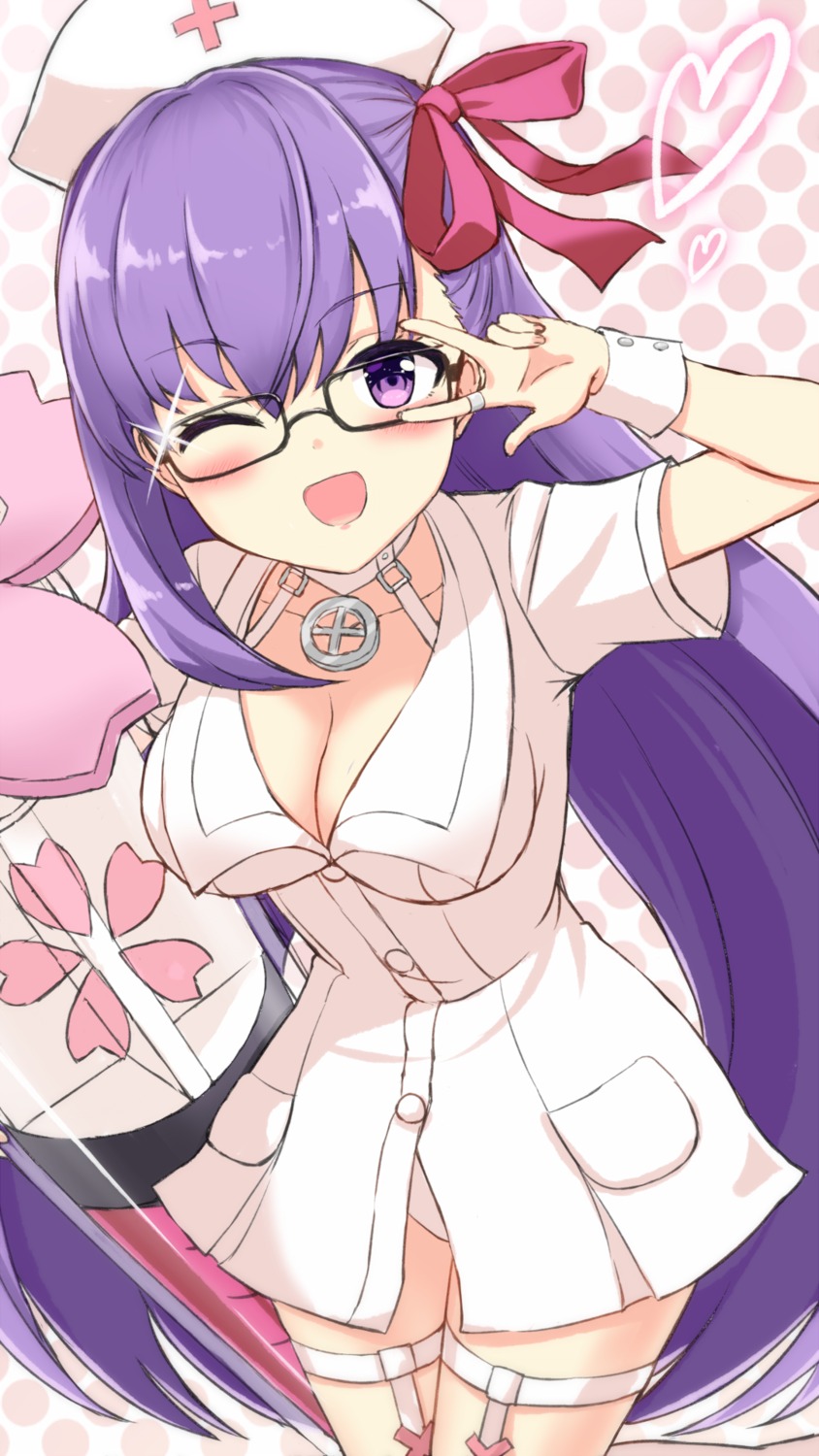 bb_(fate), cleavage, engiyoshi, fate/extra, fate/extra_ccc, fate/stay_night, garter, megane, nurse, pantsu