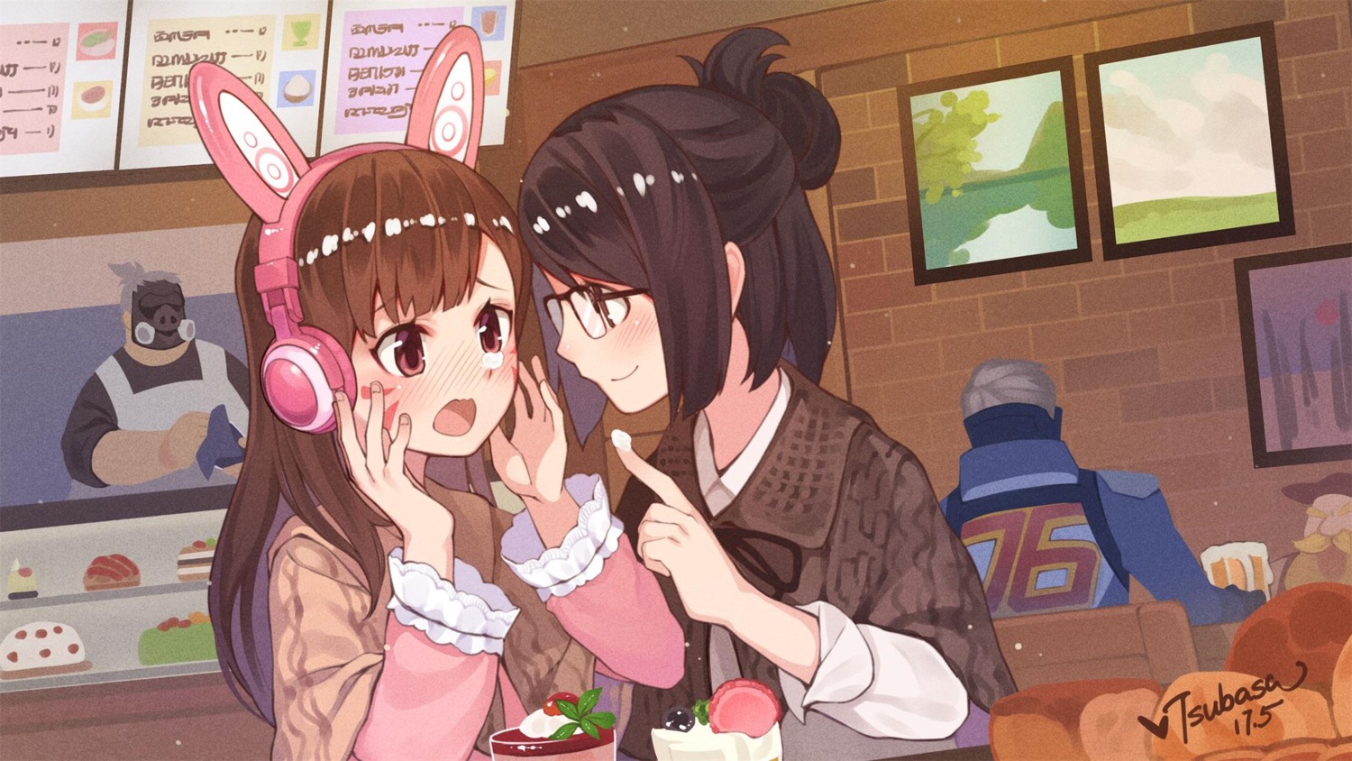 cream, d.va, headphones, megane, mei_(overwatch), overwatch, roadhog, soldier:_76
