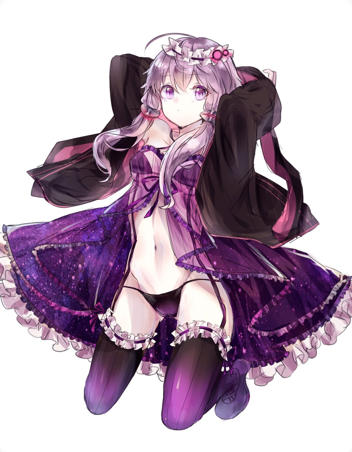 aishan_(aaaishan), bra, garter, lingerie, open_shirt, pantsu, see_through, thighhighs, vocaloid, yuzuki_yukari