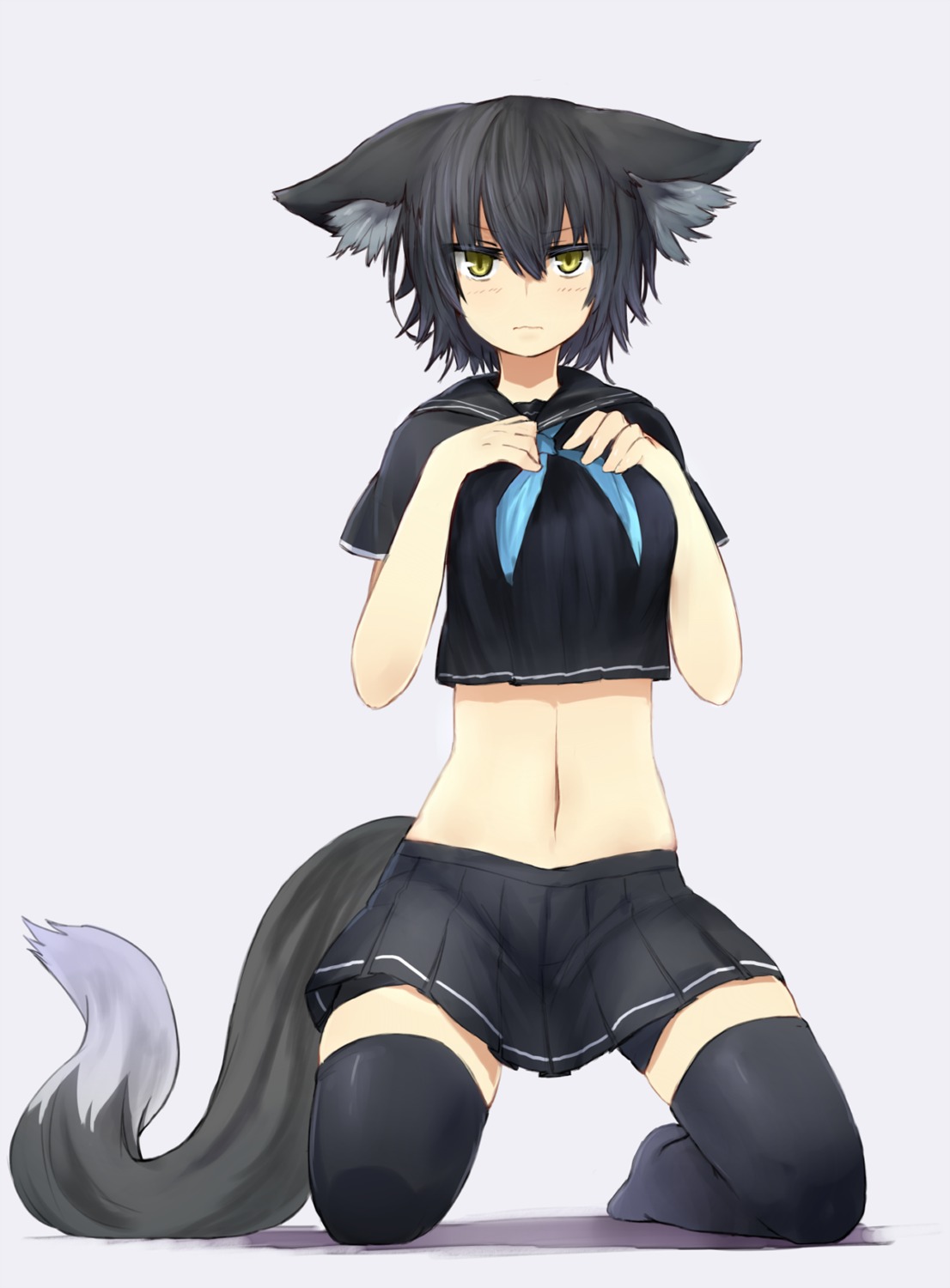 animal_ears, bike_shorts, breast_hold, nanashi_(shirogane_usagi), seifuku, shirogane_usagi, tail, thighhighs