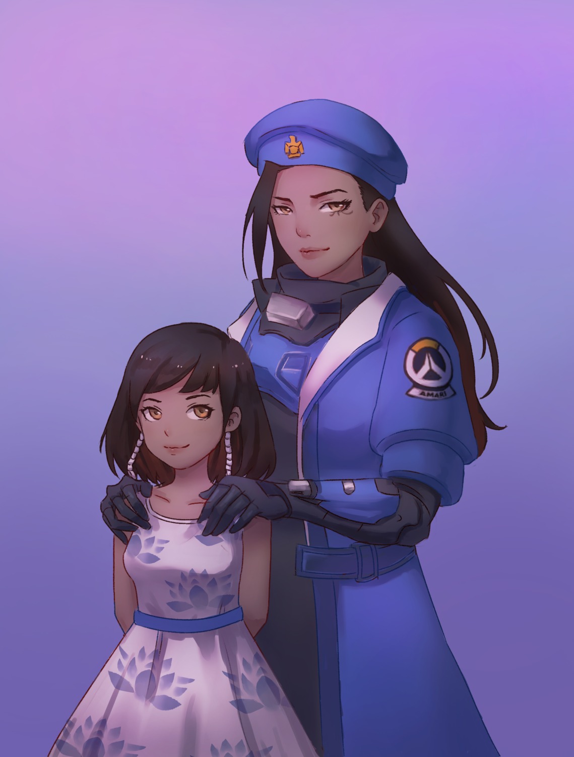 ana_(overwatch), dress, overwatch, pharah, qian_yi, tattoo, uniform
