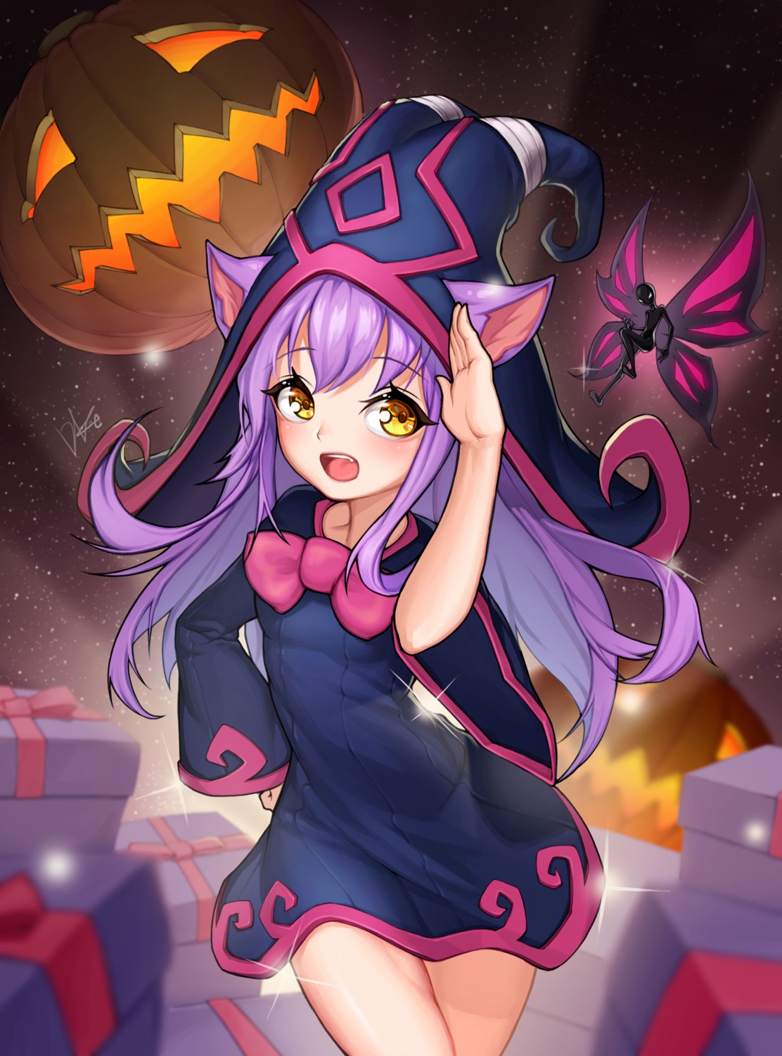 animal_ears, dk2, dress, halloween, league_of_legends, lulu_(league_of_legends), witch