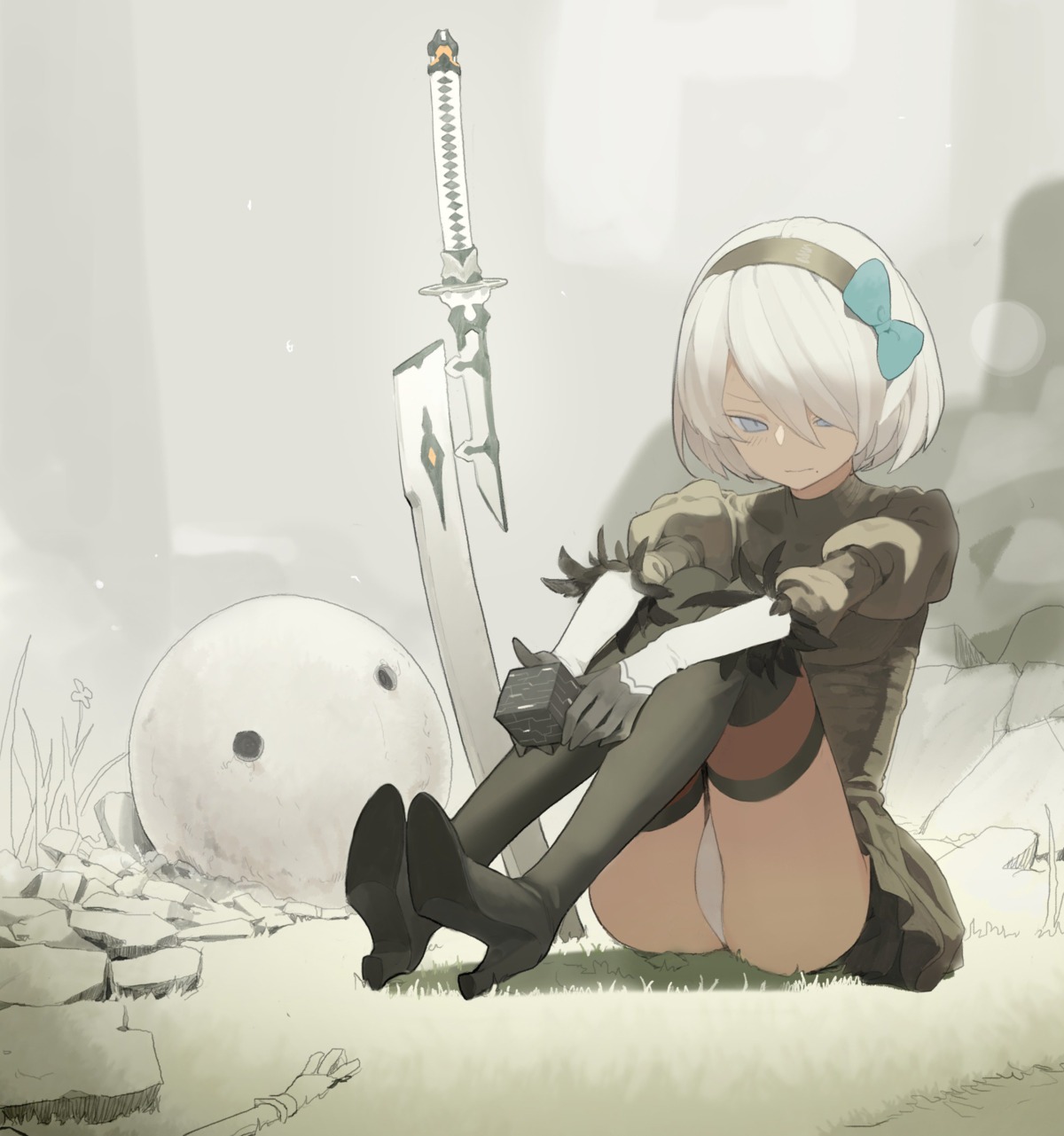 doremi, dress, heels, nier, nier_automata, pantsu, sword, thighhighs, yorha_no.2_type_b