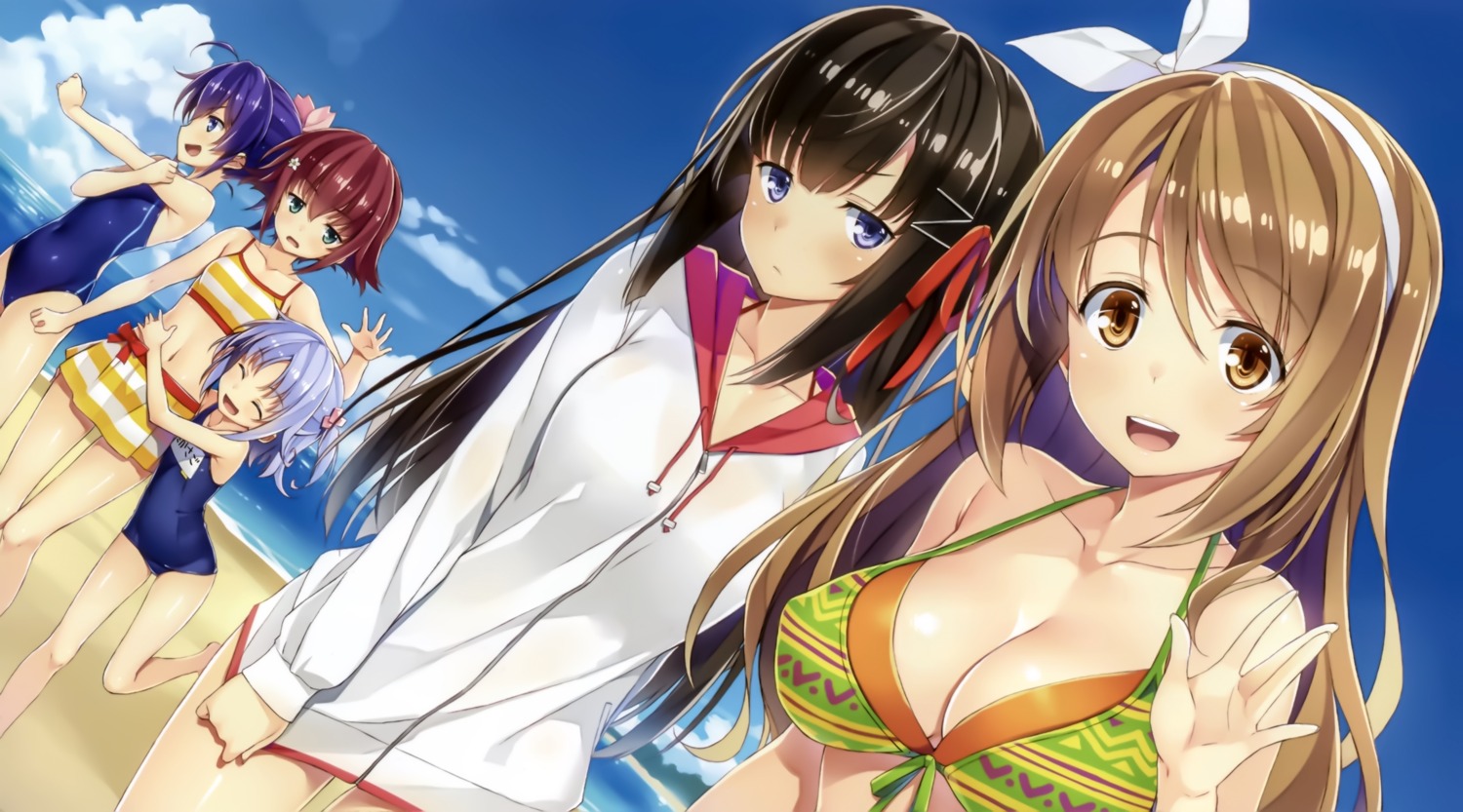 amanuma_satsuki, bikini, cleavage, ideologue!, nishibori_yuu, ryouke_kaoru, school_swimsuit, shinmei_akane, swimsuits, yuuki_hagure