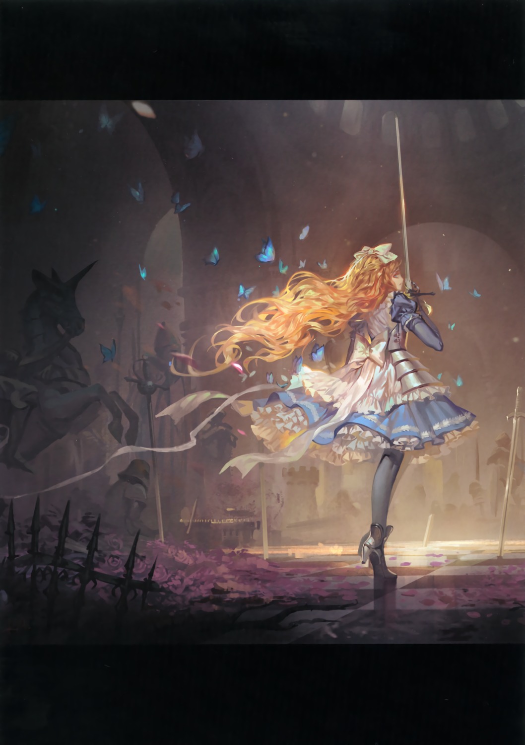 alphonse, armor, dress, heels, sword, white_datura