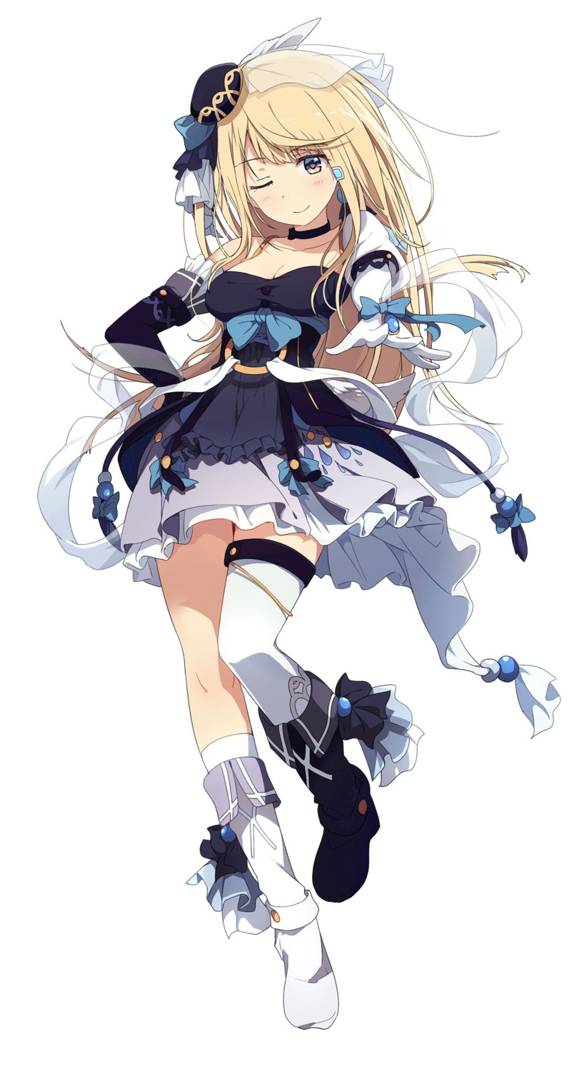 cleavage, dress, ogipote, onsen_musume, thighhighs, urume_aria