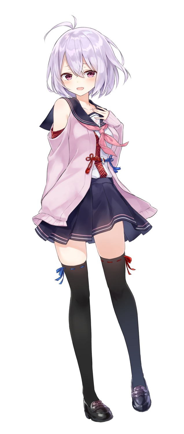 azuuru, nyutou_nodoka, onsen_musume, seifuku, sweater, thighhighs