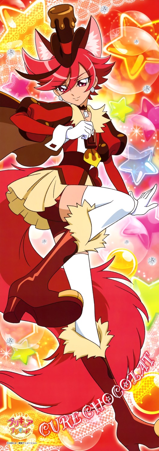 animal_ears, bike_shorts, heels, kenjou_akira, kirakira_precure_a_la_mode, precure, stick_poster, tail