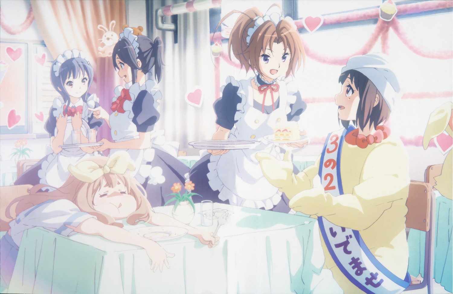 hibike!_euphonium, kasaki_nozomi, maid, nakagawa_natsuki, nakaseko_kaori, seifuku, waitress, yoroizuka_mizore