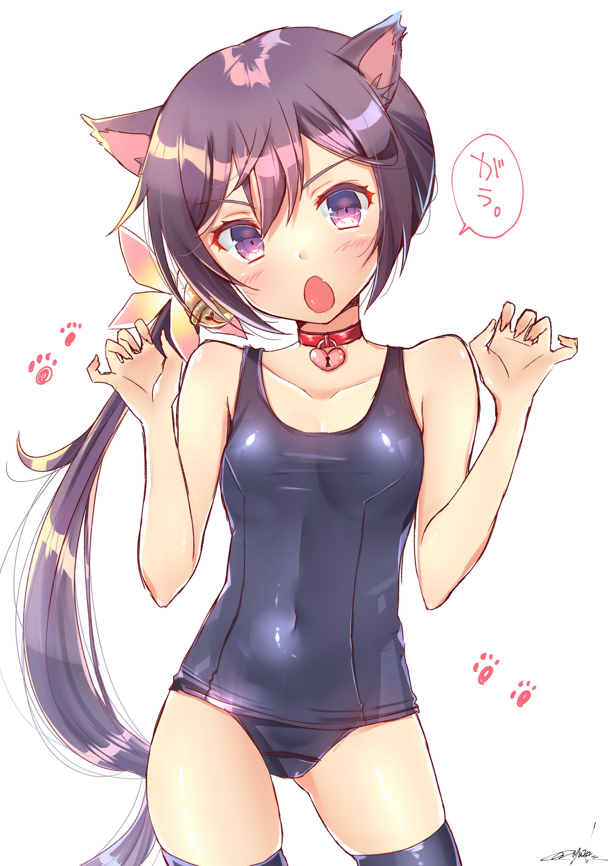 akebono_(kancolle), animal_ears, kantai_collection, swimsuits, thighhighs, yuu_zaki