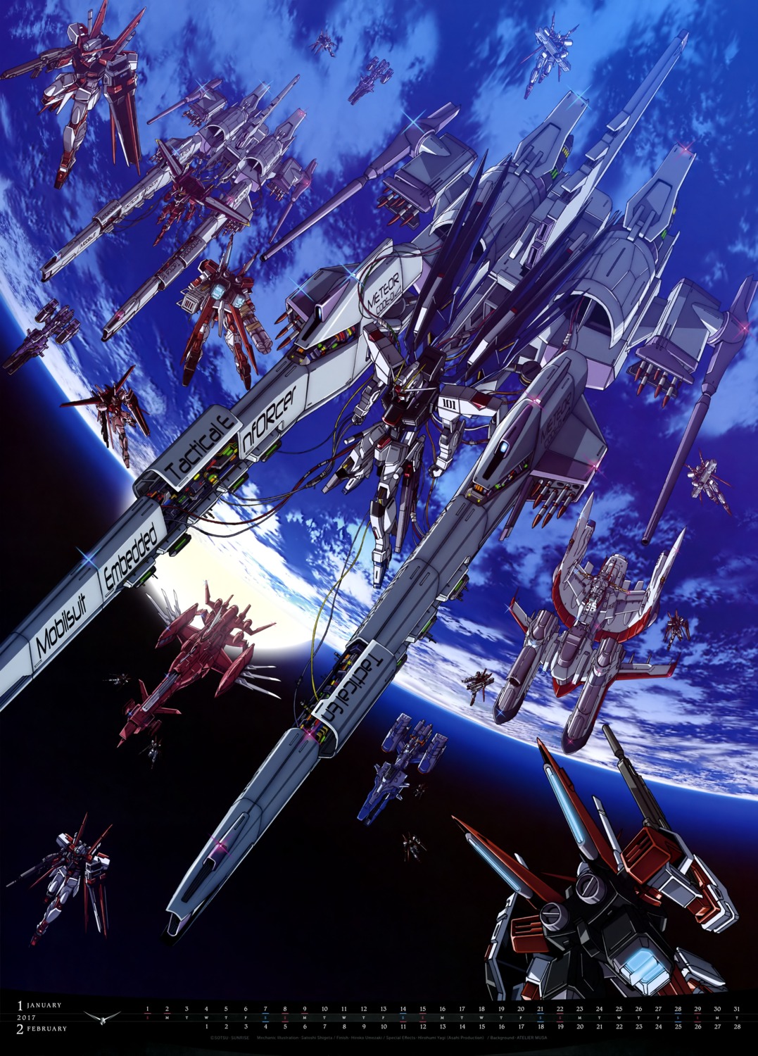 archangel, astray, calendar, freedom_gundam, gundam, gundam_seed, gundam_seed_destiny, justice_gundam, kusanagi, mecha, meteor_(gundam_seed), shigeta_satoshi, strike_rouge