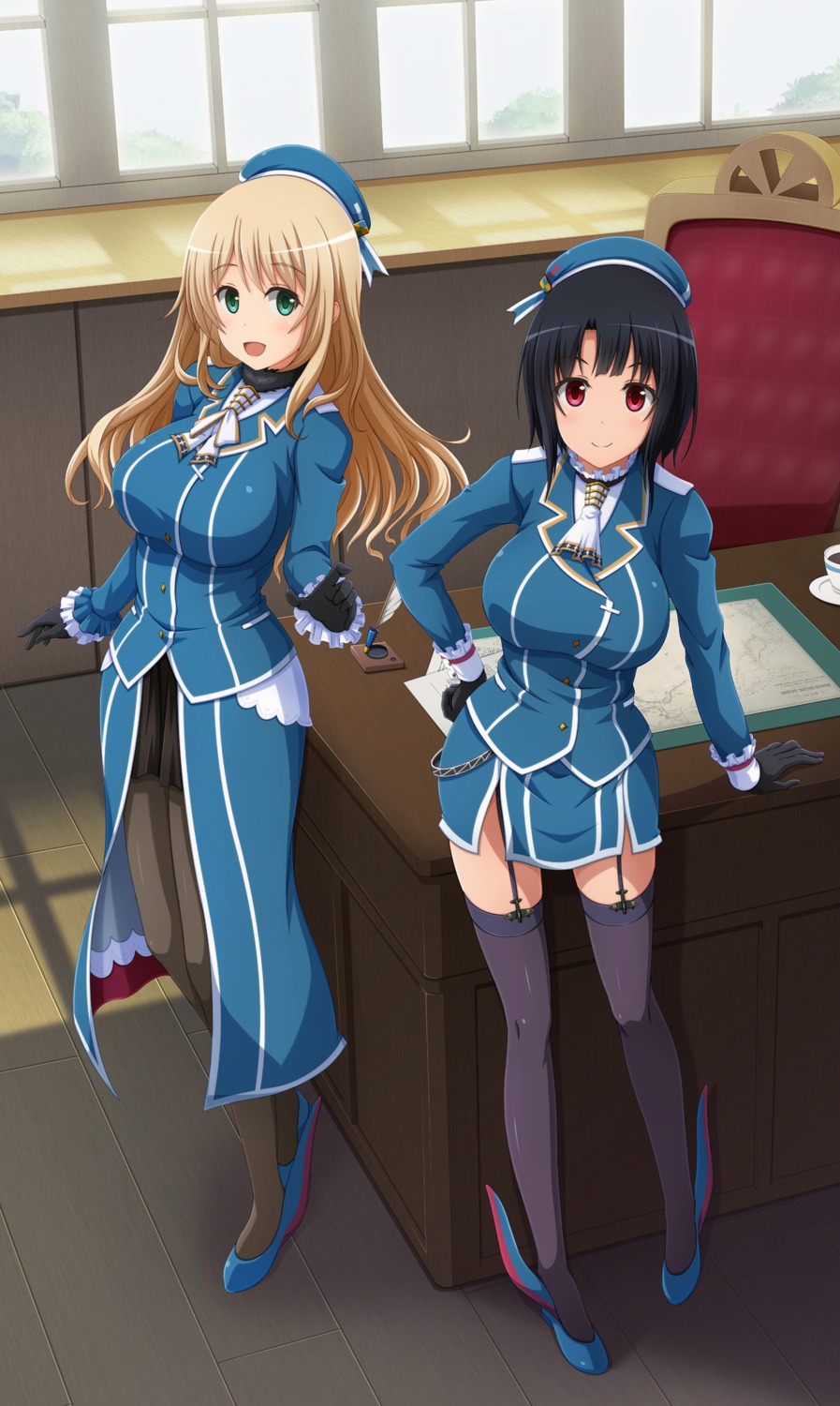 atago_(kancolle), kantai_collection, pantyhose, shira-nyoro, stockings, takao_(kancolle), thighhighs, uniform