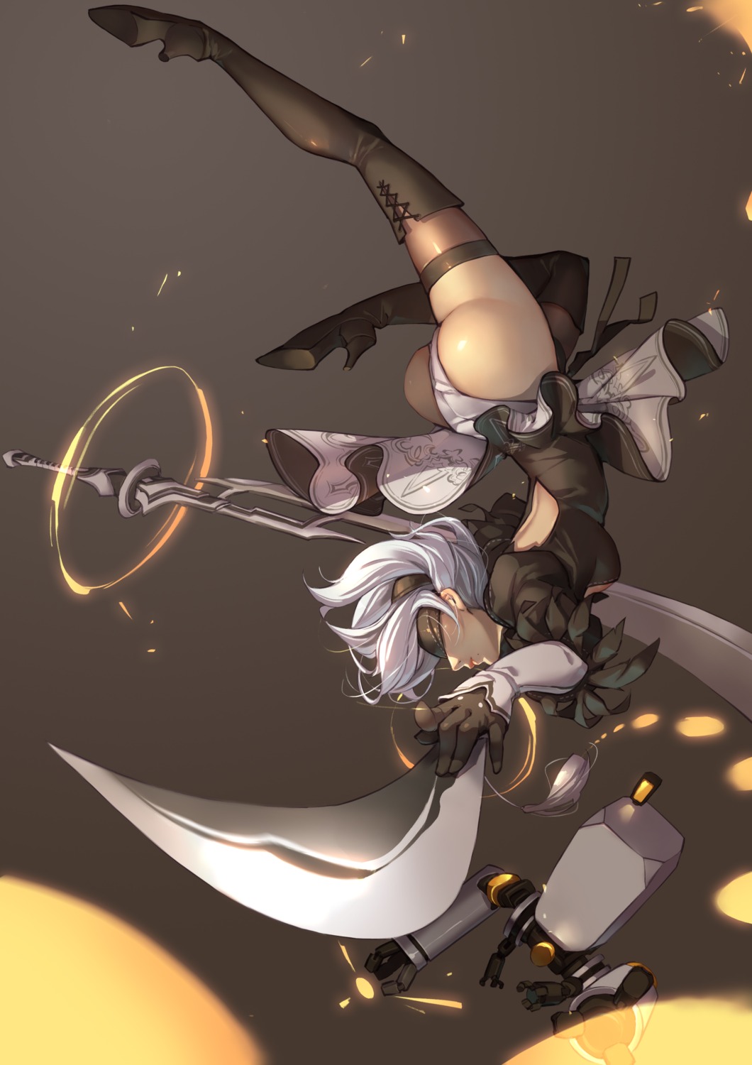 ass, dress, heels, leotard, nier, nier_automata, splish, sword, thighhighs, yorha_no.2_type_b