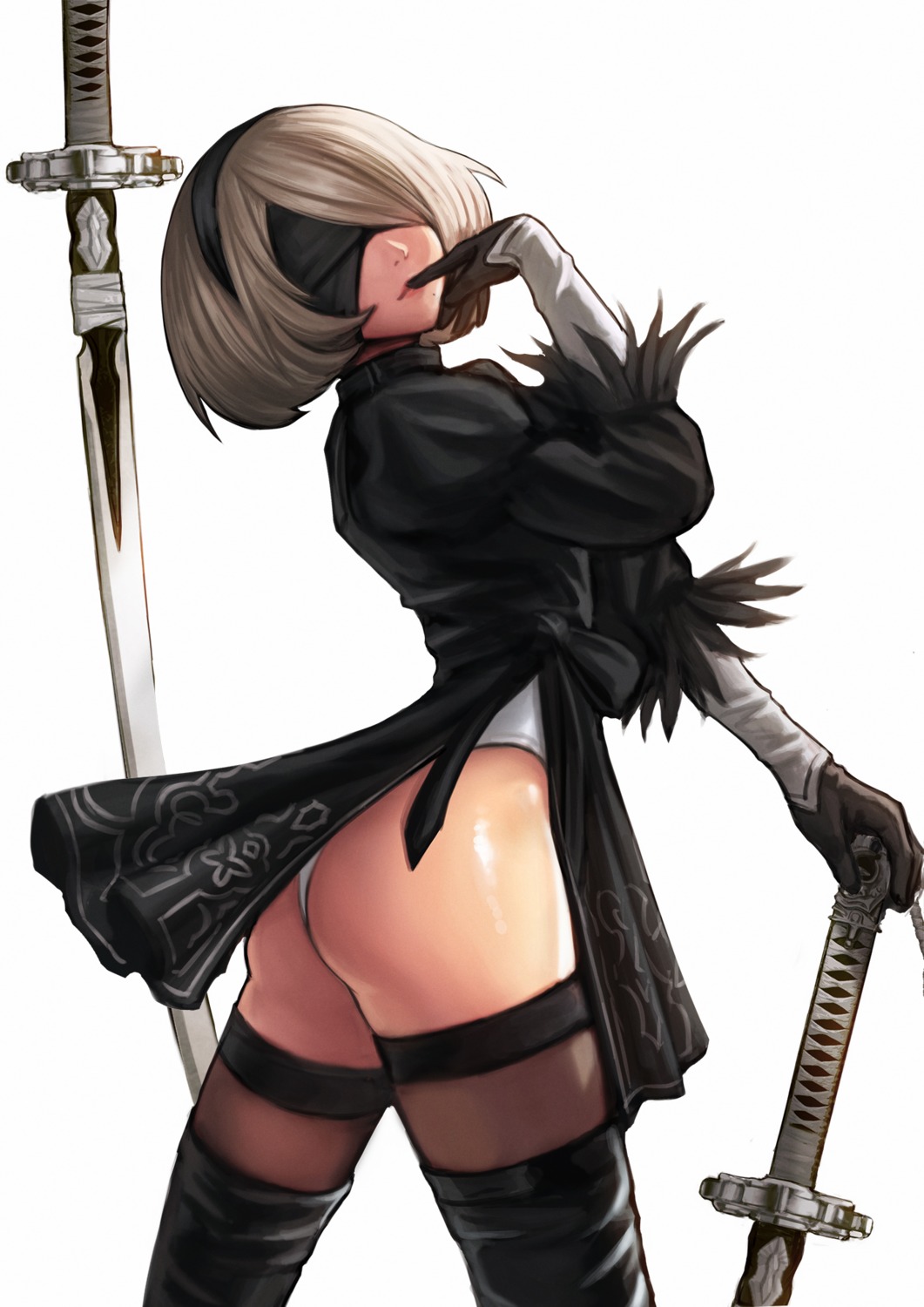 ass, dress, kim_jungon, leotard, nier, nier_automata, sword, thighhighs, yorha_no.2_type_b