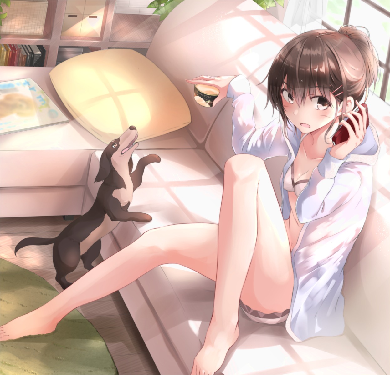bra, cleavage, feet, fuu_(fuore), open_shirt, pantsu