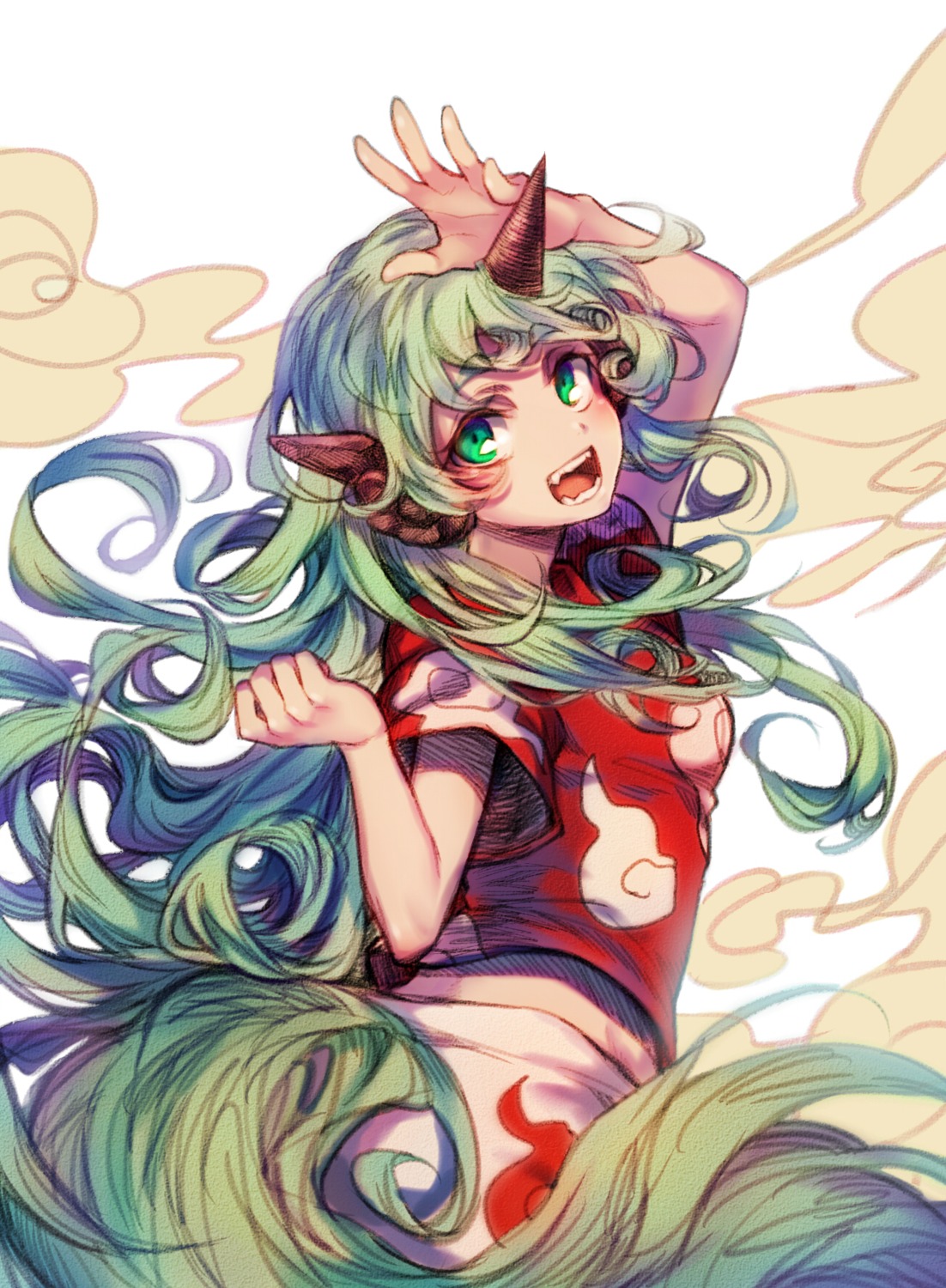 animal_ears, horns, komano_aunn, tail, touhou, yudaoshan
