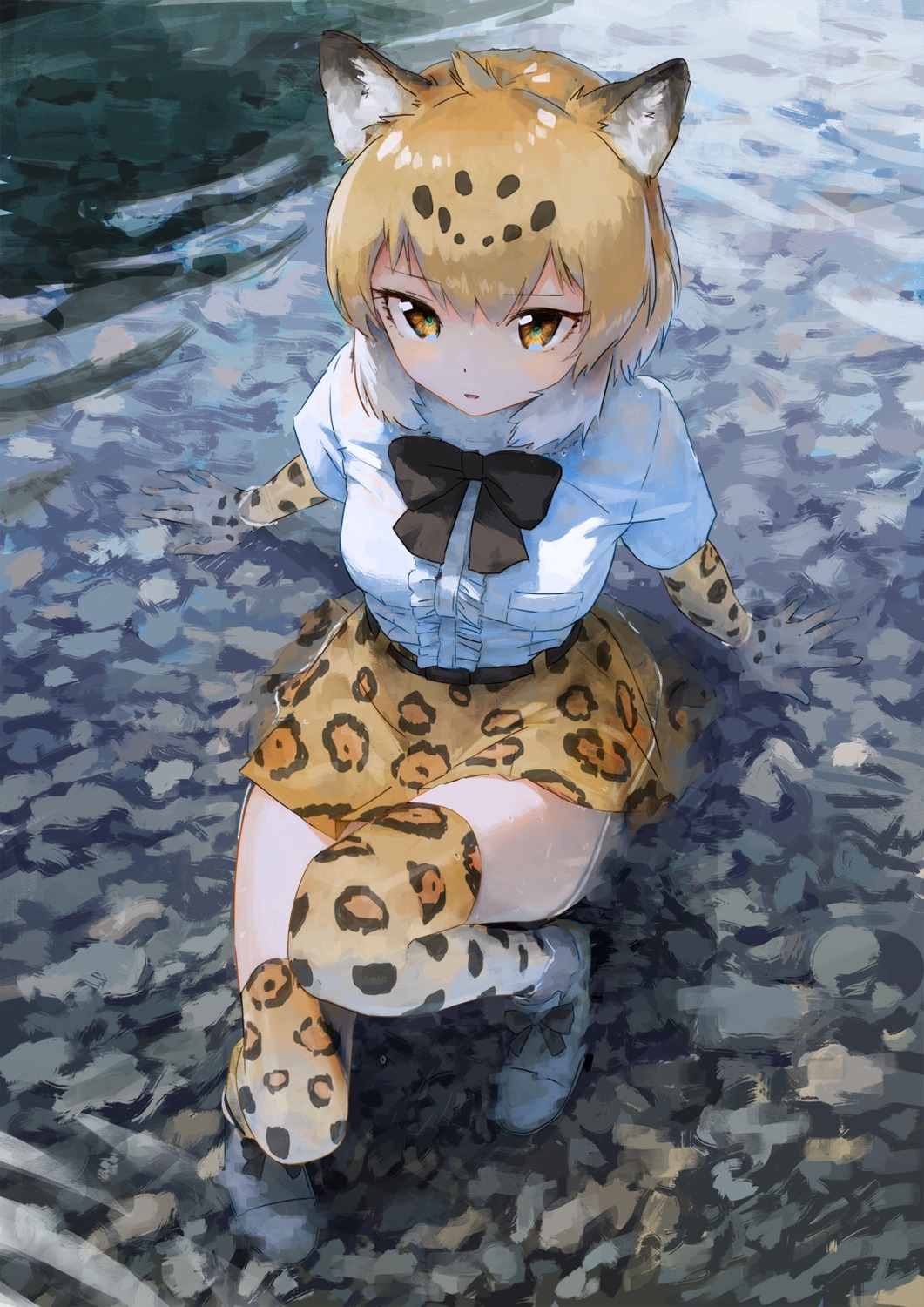 animal_ears, jaguar_(kemono_friends), kemono_friends, thighhighs, treeware, wet