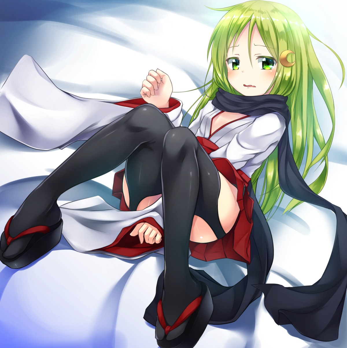 japanese_clothes, kantai_collection, nagatsuki_(kancolle), no_bra, open_shirt, stockings, thighhighs, yuki_kawachi