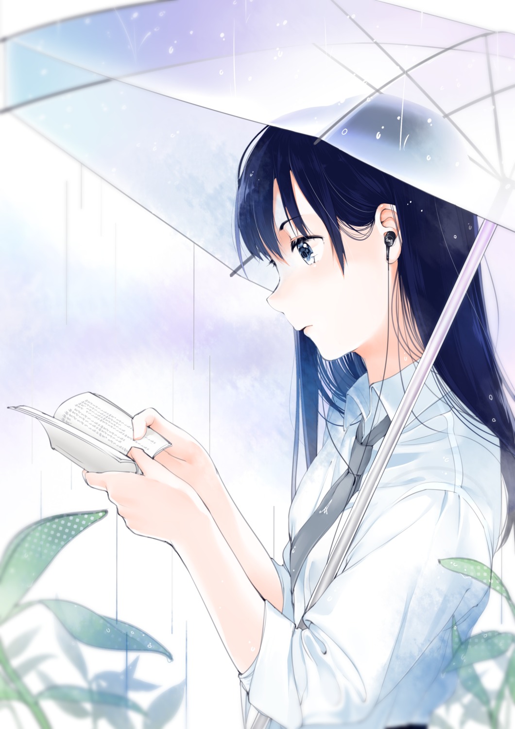 headphones, ouchi_kaeru, seifuku, umbrella