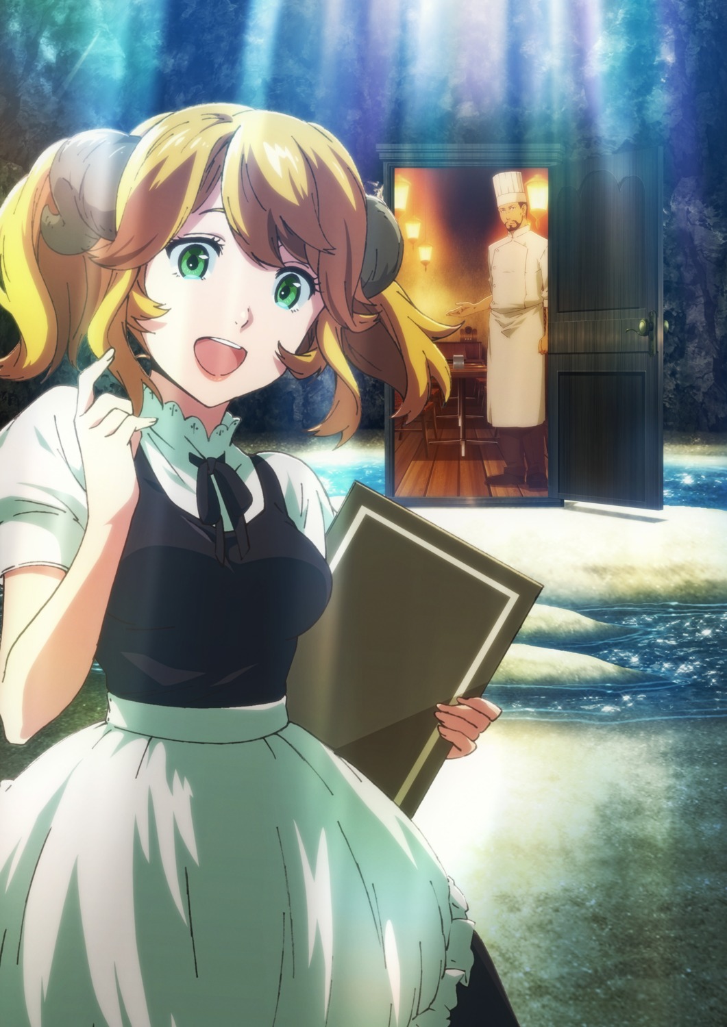 aletta_(isekai_shokudou), horns, isekai_shokudou, tagme, waitress