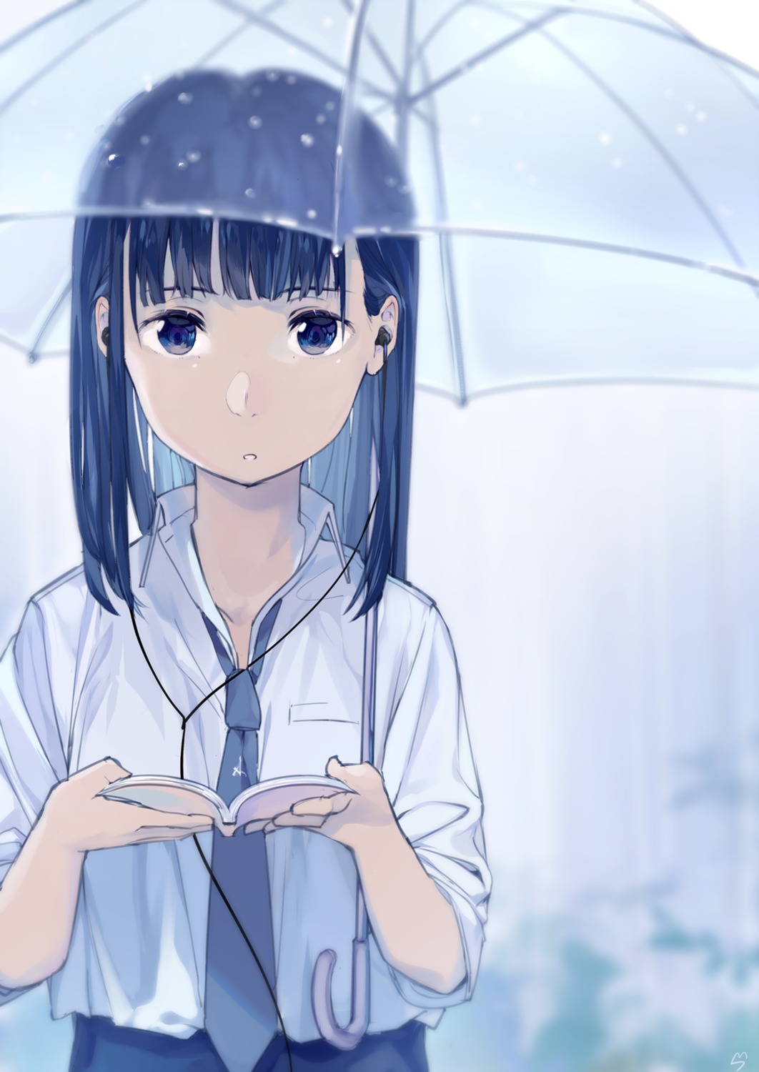 headphones, ouchi_kaeru, seifuku, umbrella