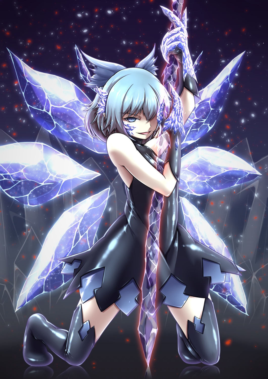 cirno, dress, inyuppo, thighhighs, touhou, weapon, wings