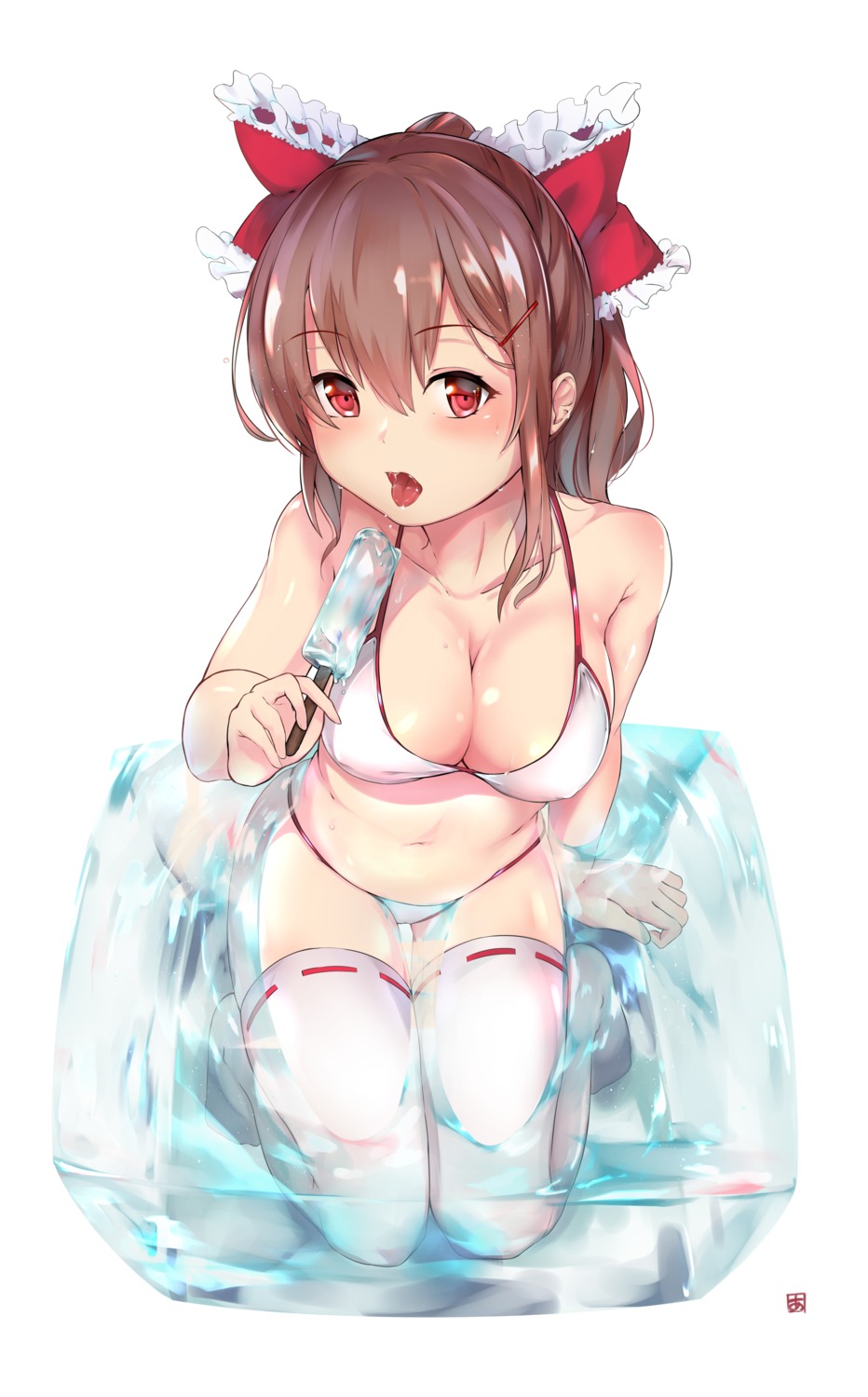 ase_tou_mi_kaameru, bikini, cleavage, hakurei_reimu, swimsuits, thighhighs, touhou, wet