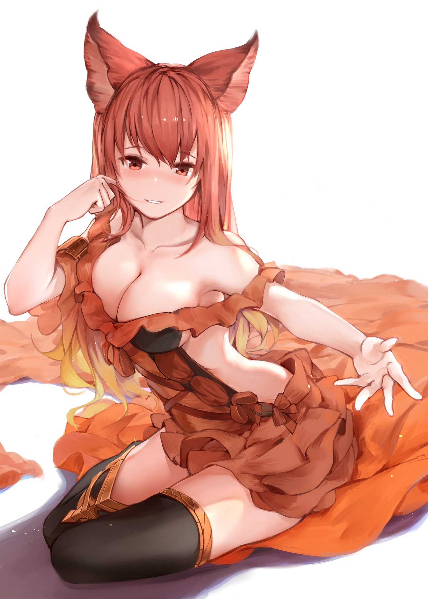 animal_ears, anthuria_(granblue_fantasy), cleavage, granblue_fantasy, hana_mori, thighhighs