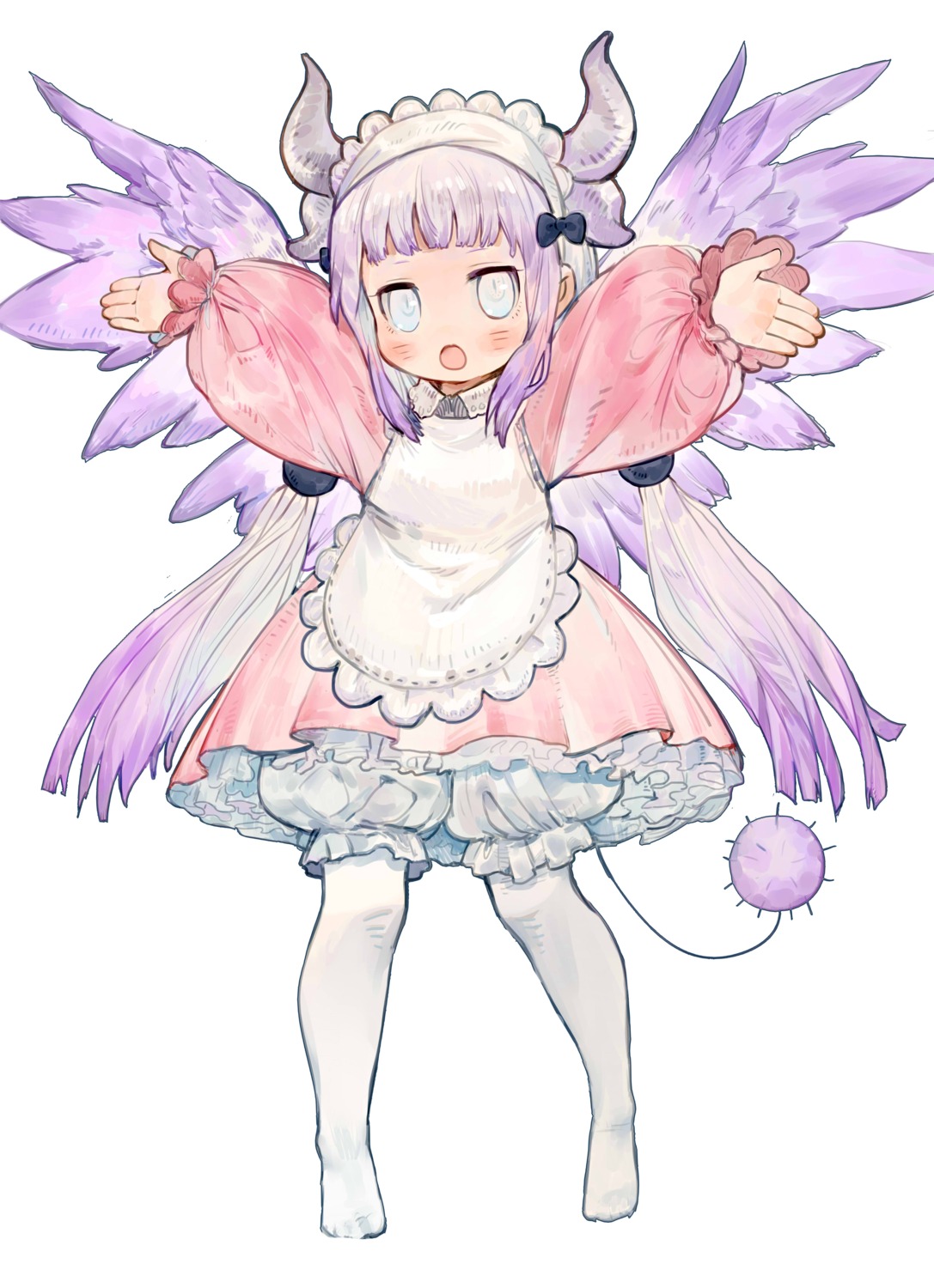 bloomers, dress, horns, kanna_kamui, kobayashi-san_chi_no_maidragon, rosette_(yankaixuan), tail, wings