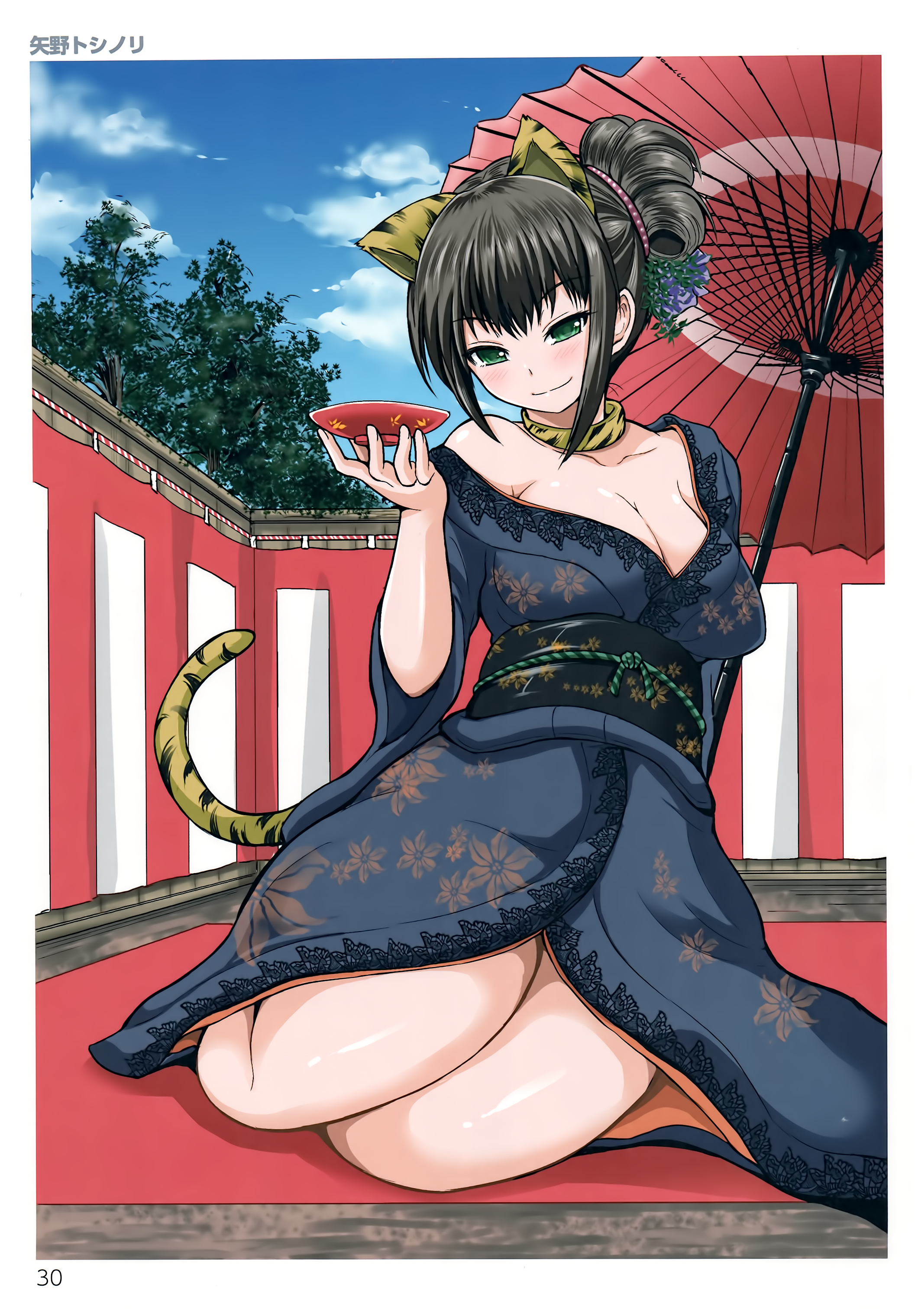 cleavage, open_shirt, tail, toranoana, yano_toshinori