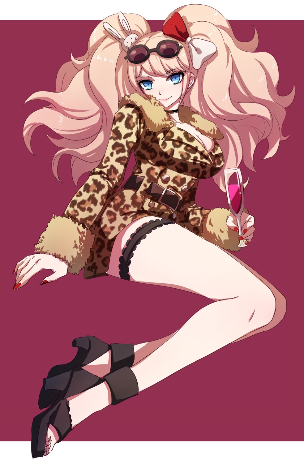 cleavage, dangan-ronpa, enoshima_junko, garter, heels, megane, yolk_tomatosauce
