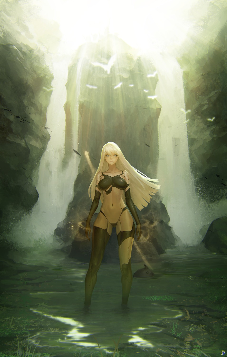 bikini_armor, instant_ip, mecha_musume, nier, nier_automata, thighhighs, wet, yorha_type_a_no.2