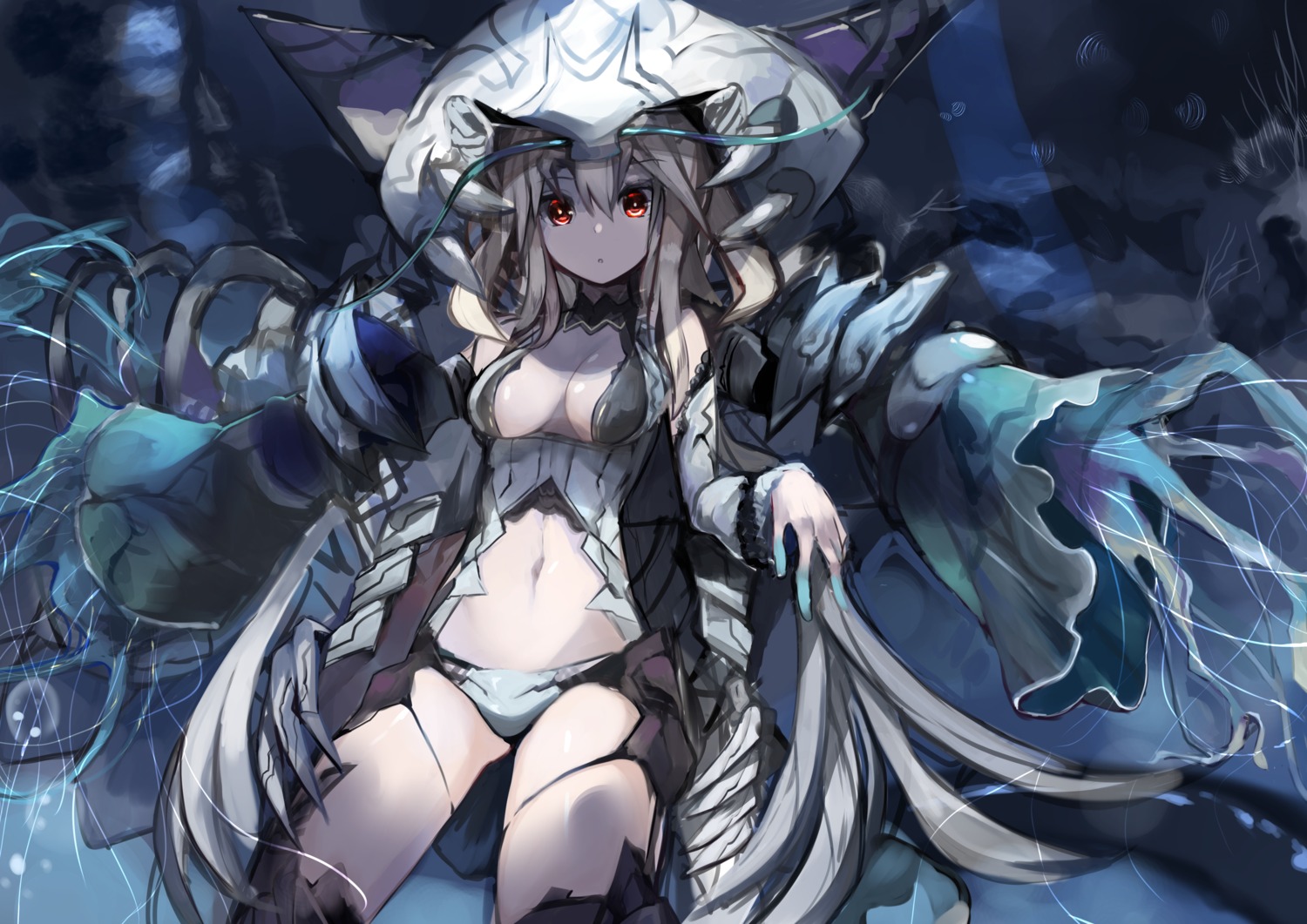 cleavage, haik, no_bra, pantsu, thighhighs
