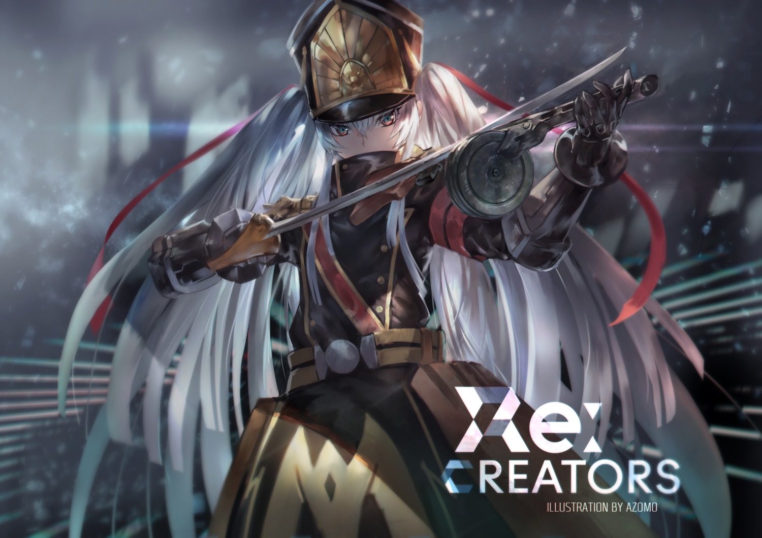 altair_(re:creators), azomo, gun, re:creators, sword, uniform