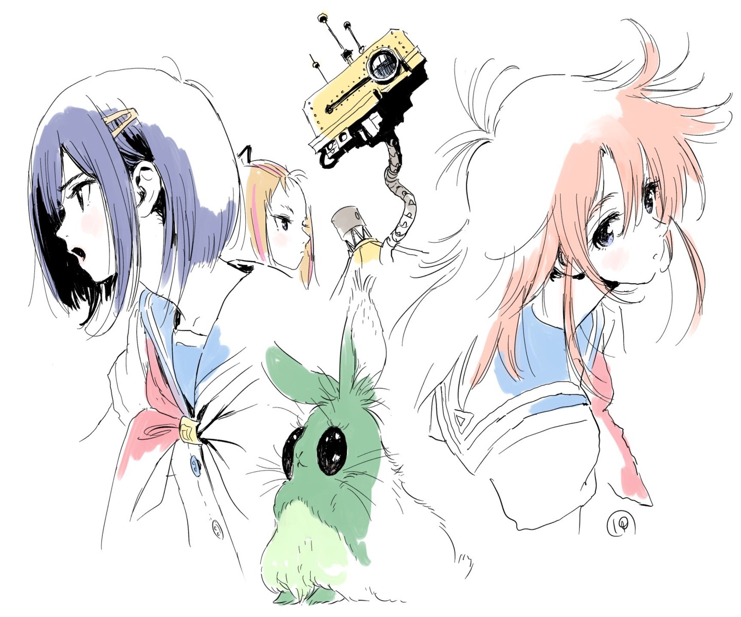 flip_flappers, kokomine_cocona, oshiyama_kiyotaka, papika, seifuku, sketch, yayaka