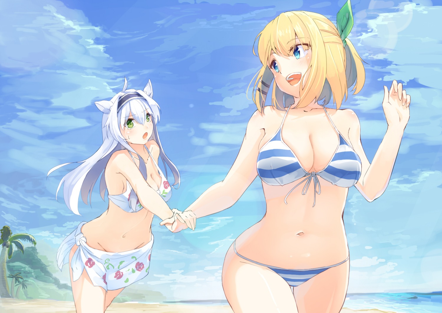 bikini, cleavage, goruva, rokudenashi_majutsu_koushi_to_akashic_record, rumia_tingel, sistina_fibel, swimsuits