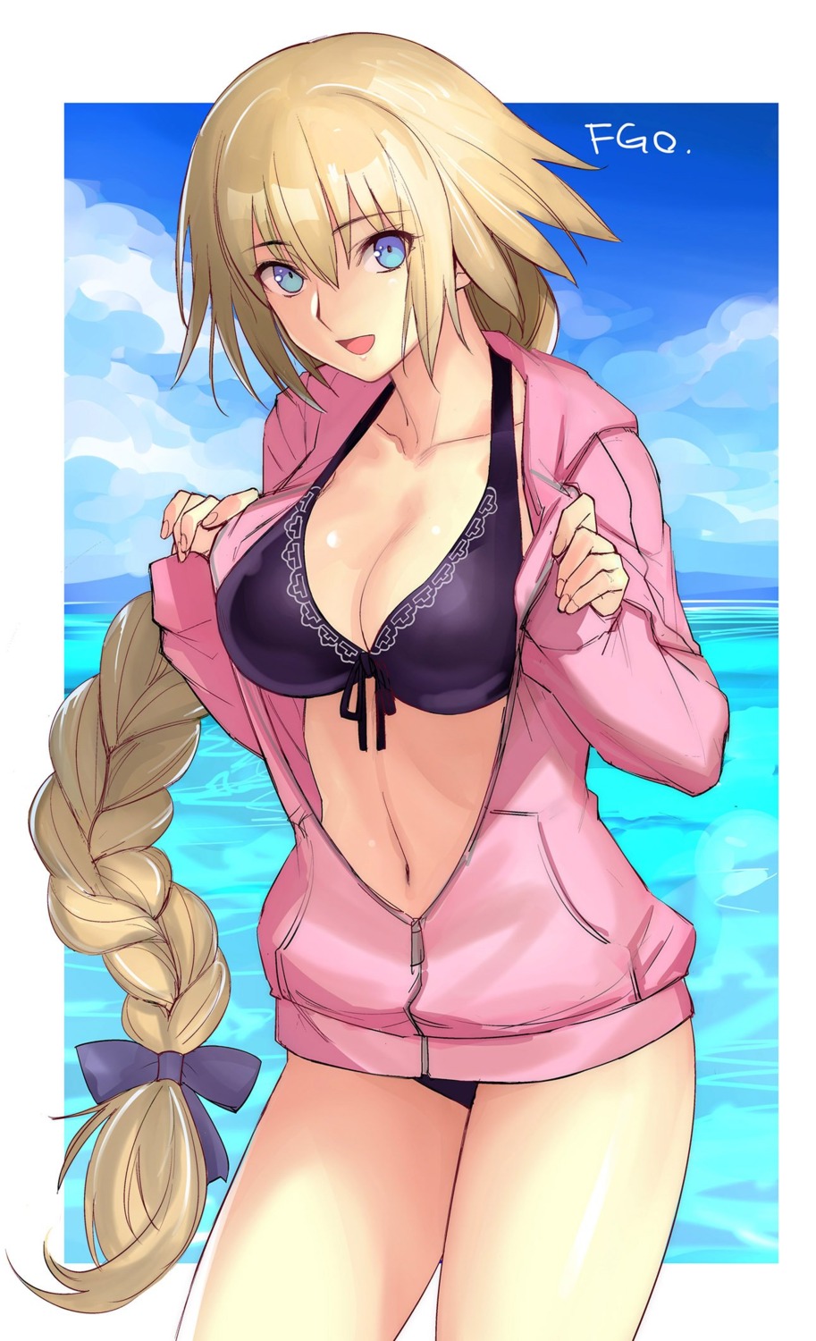 bikini, cleavage, fate/apocrypha, fate/extella, fate/grand_order, fate/stay_night, jeanne_d'arc, jeanne_d'arc_(fate), open_shirt, swimsuits, tetsu_(kimuchi), undressing
